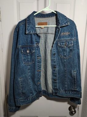 Port Authority Blue Denim Trucker Jacket with Chest Embroidery